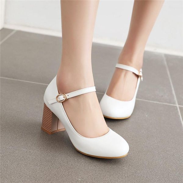 

dress shoes ymechic 2021 spring summer block high heels mary jane white pink dance casual office ladies heel pumps party, Black