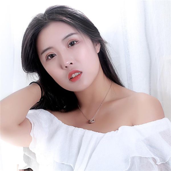 

chains korean version of three rings, full diamonds, titanium steel, simple circle necklace, Silver