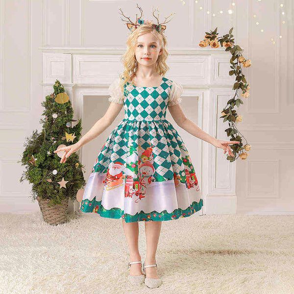 Weihnachtsmädchen Kleid Kinder Weihnachtsmann Druck Party Prinzessin Kleid Für Mädchen Kleidung Weihnachtskostüme für Kinder Kleinkind Mädchen G1215