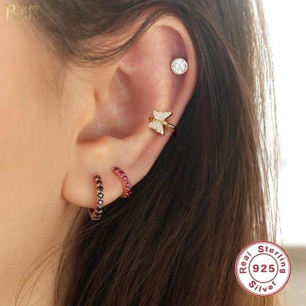 

boako cute animal butterfly 925 sterling silver ear clip zircon full crystal worn without pierced ears for girls party birthday hoop & huggi, Golden;silver