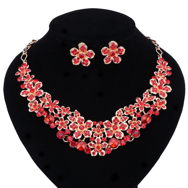 

2020 flower crystal wedding bridal jewelry sets gold color rhinestone wedding jewelry necklace earrings sets for women, Black