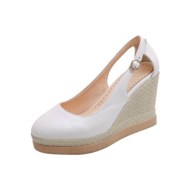 

dress shoes women platform heels pure color round toe woman wedge heel belt buckle lady wedidng party pumps size 33-44 20-58, Black
