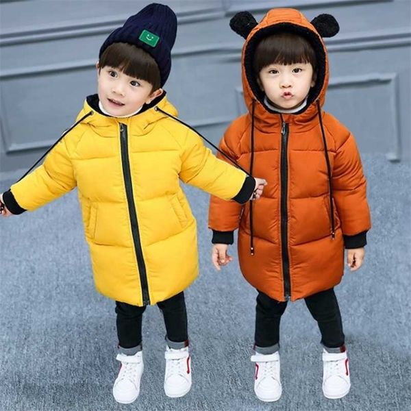 

children winter boys girls coat cute bear infant baby parkas thick kids cotton-padded jacket long hoodies outerwear tz133 211203, Blue;gray