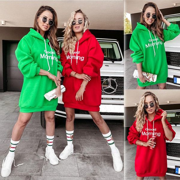 

casual dresses 2021 autumn winter pullover oversized sweatshirt dress women's loose sweater skirt women solid hoodie, Black;gray