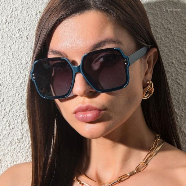 

longkeeper oversized square sunglasses women 2021 big frame rivet decorate sun glasses gradient lens lentes de sol mujer, White;black
