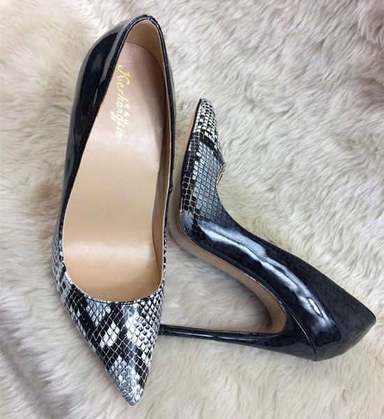 

fashion python patent leather poined toe stiletto high heel shoe pump high-heeled shoes dress 12cm, Black