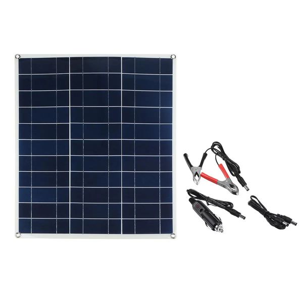 50 W 18 VDC 60 x 50 cm polykristallines, flexibles, helles Solarpanel mit Ladekabel und Krokodilklemme