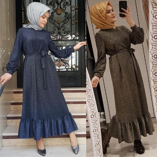 

2021no hijab dubai abaya muslim fashion women caftan marocain long sleeve evening gown elastic ruffle robes turkey islam clothing, Red