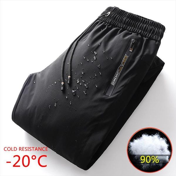 

kksky winter 90% white women pants duck down casual thick waterproof mens cold proof trousers warm outside homme, Black