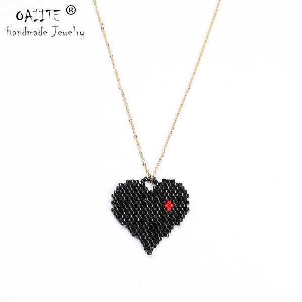 

pendant necklaces oaiite black red heart women handmade delicas bead pendants metal chain jewelry valentine's day gift, Silver