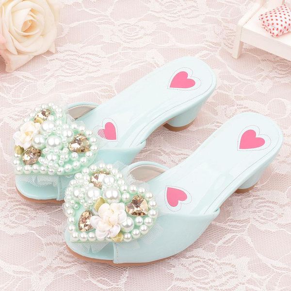 

slipper children' lacquer slippers girl fashion heart-shaped pearl lace flower home shoes cool drag elegant princess 705, Black;grey