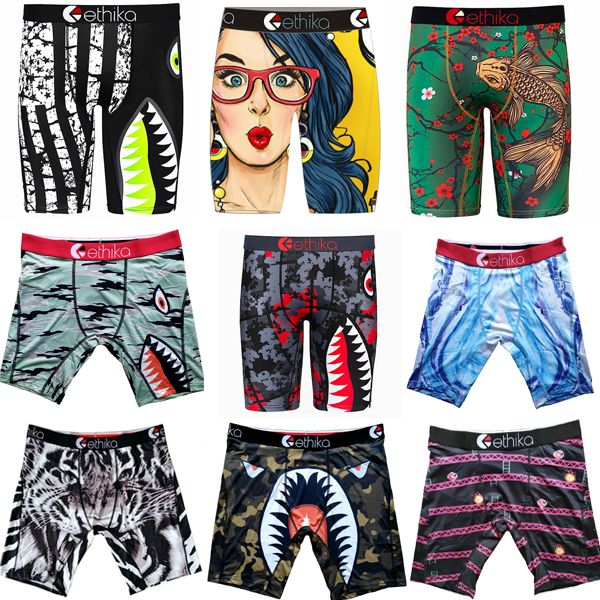 

60+colors high-quality ethika men boxers underpants shorts promotion random styles mens underwear quick dry briefs graffiti printing swim tr, Black;white