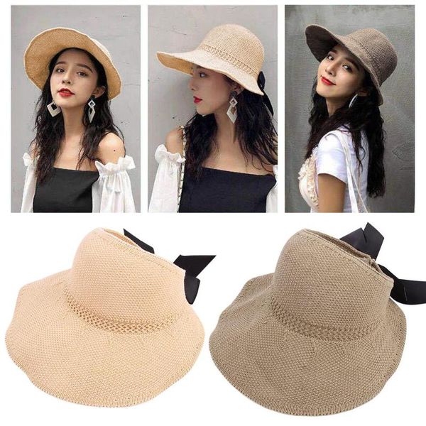 

wide brim hats panama women straw hat empty 2021 oversize bucket bow summer visor cap fashion fishing beach, Blue;gray
