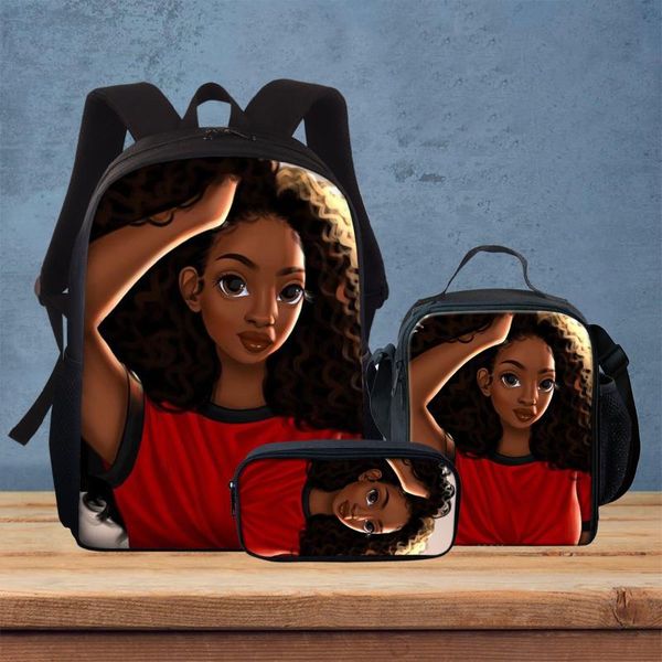 

jackherelook 3pcs black girl art printing school bags for teenage african girls children hipster backpack kids satchel/meal