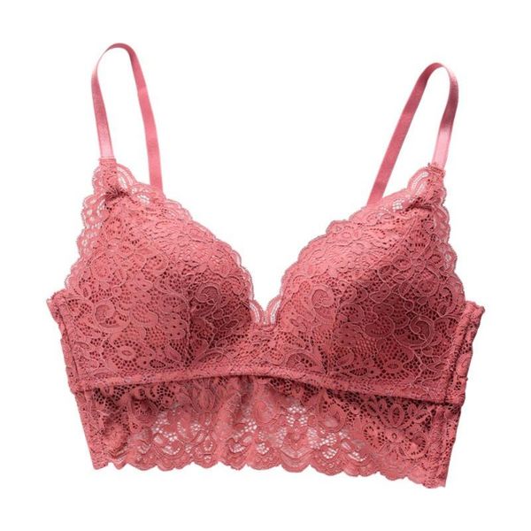 

bras women paded lace french triangle cup plus size underwear without steel ring gathered push up brassiere intimates, Red;black