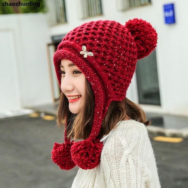 

hats, scarves & gloves sets korean style 2021 women winter lady super warm wool balls caps double thickened modern knitted hats 5 colors, Blue;gray