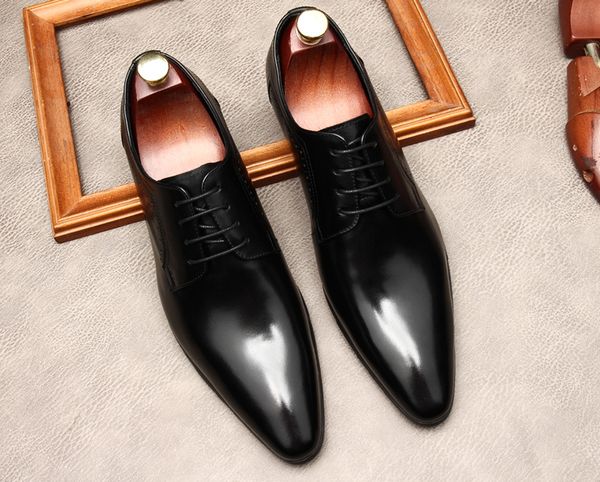 

genuine leather men dress shoes work office formal business oxfords lace up designer brogue loafers, Black