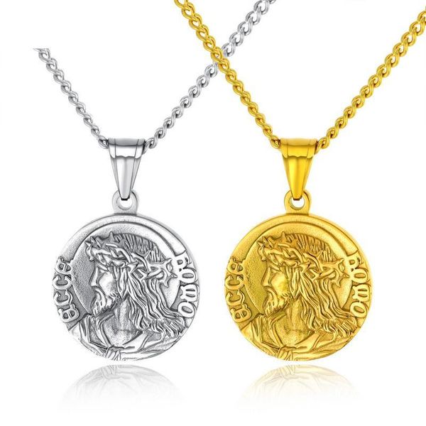 

pendant necklaces jesus, virgin mary round tag titanium steel men's necklace religious jewelry, Silver