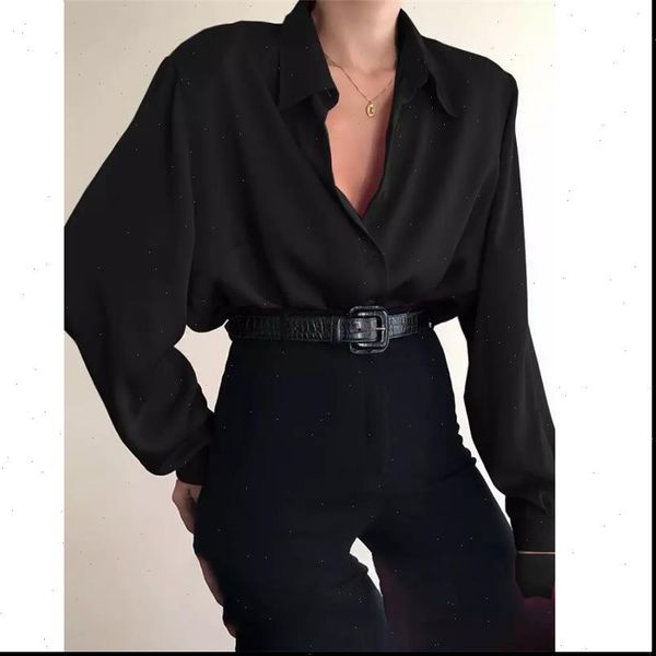 

fashion autumn lapel long sleeve womens shirts solid black red clothing, White
