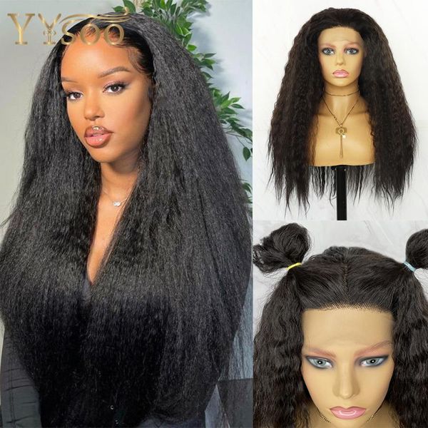 

synthetic wigs yysoo natural color futura hair 13x4 glueless kinky straight lace front long yaki for women, Black