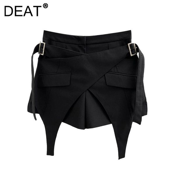 

women's shorts deat 2021 women fashion loose black patchwork asymmetrical adjustable waistband high waist summer autumn ws649, White;black