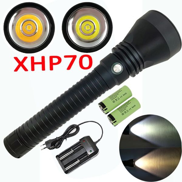 

other led lighting utral bright xhp70 scuba diving 5000lm waterproof underwater dive lamp torch + 2x 26550 battery +charger