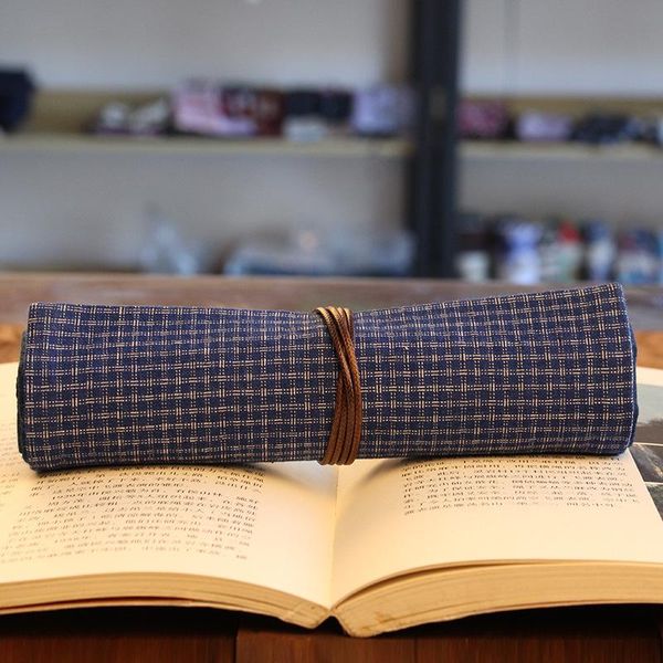 

pencil bags 1pc simple bag cotton material roll-up high capacity creative student supplies stationery