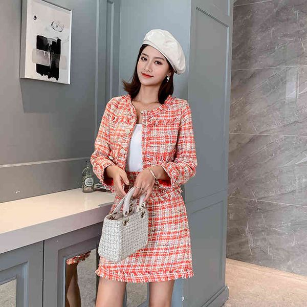 

two piece dress a 2-piece set of women's tweed, striped tight jacket, coat and miniskirt, autumn winter, 2021, White