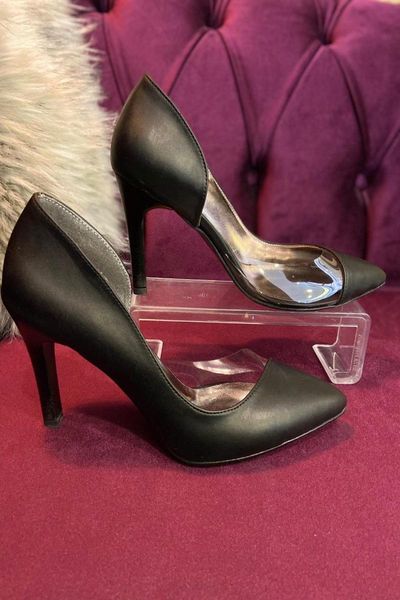 

women's black leather transparent stiletto heels shoes dress