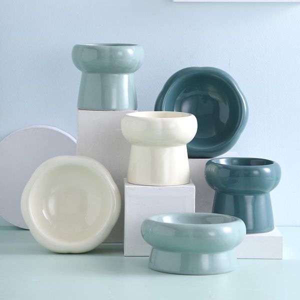 

cat bowls & feeders ceramic bowl dog puppy feeder feeding and eating food water elevated raise dish goods for cats pet supplies accessories#