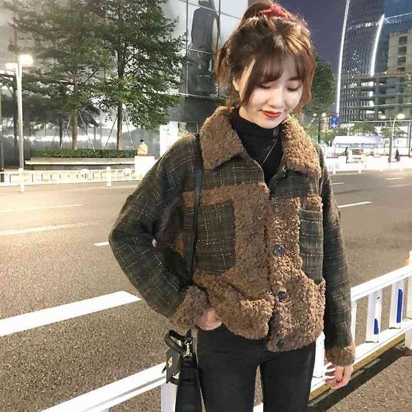 

women's wool & blends lamb fur one coat winter dress plaid short cotton padded jacket women1 rmmg, Black