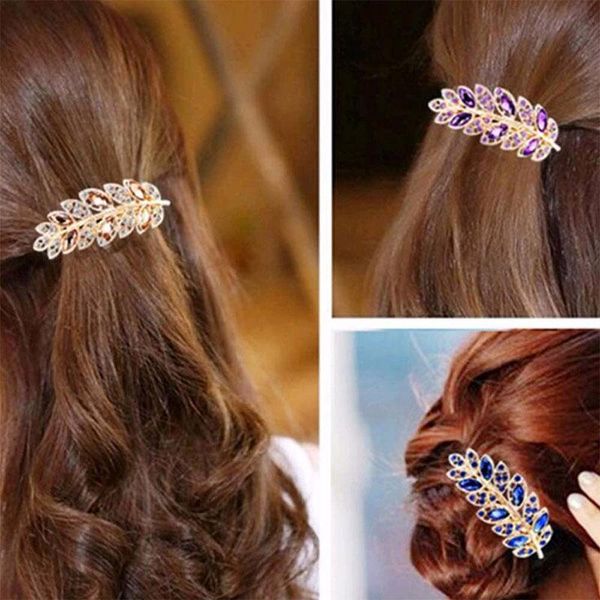 

hair accessories 1 pc beauty women fashion clip leaf crystal rhinestone barrette hairpin headband 5 colors party gifts