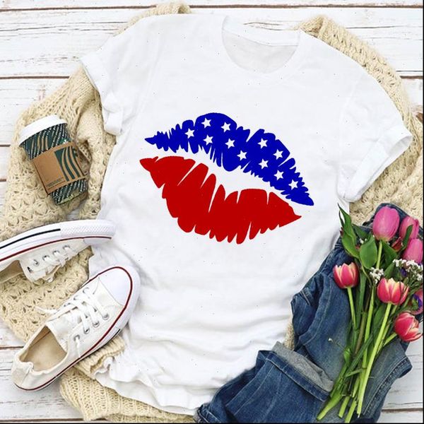 

women graphic womens t shirts usa flag american patriotic lip summer shirt lady clothing clothes tee female, White