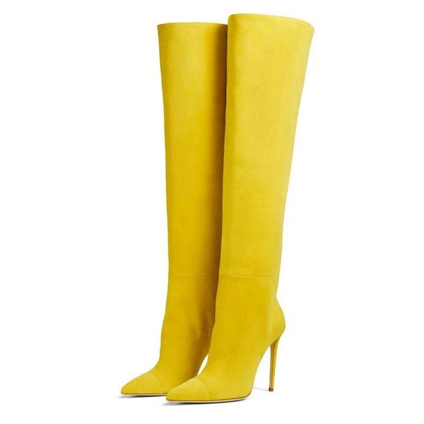 

boots fashion candy colors suede women thin high heel knee ladies pointed toe autumn winter shoes woman, Black