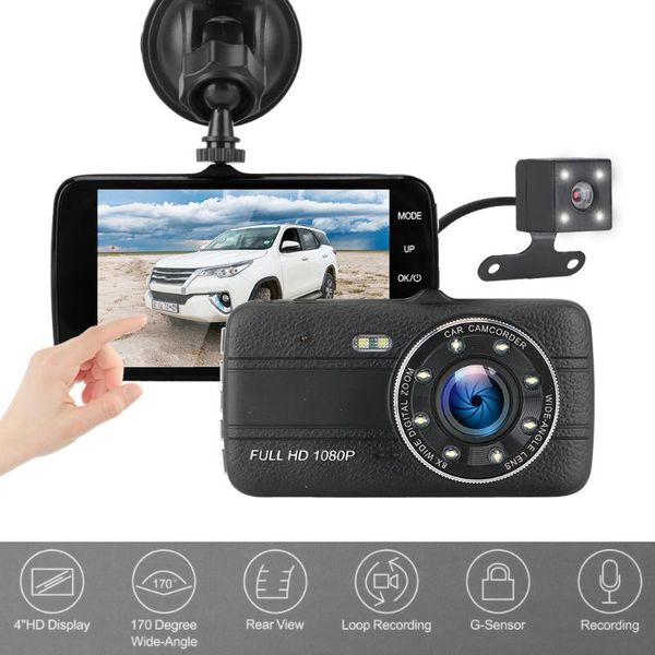

dual lens auto dashcam 4" car dvr hd 1080p video recorder camera g-sensor 170Â° wide angle accessories dash cam dvrs