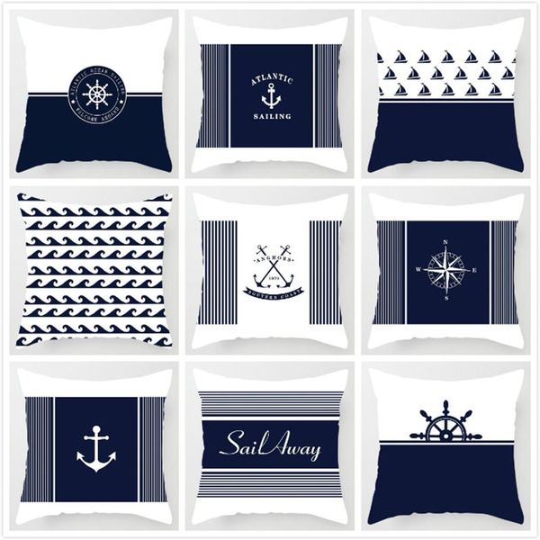

cushion/decorative pillow cushion cover sea blue compass printed anchor pattern marine ship throw case decorative pillowcase cojines almofad