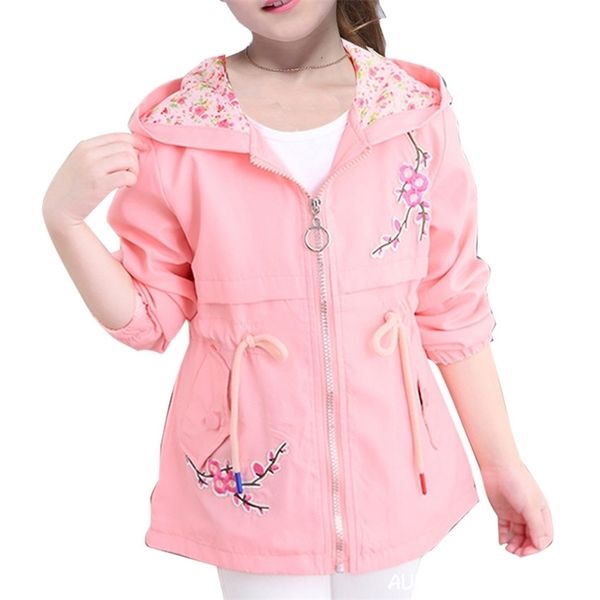 Kızlar Rüzgarlık Ceket Sevimli Çiçek Kapşonlu Giyim Bebek Çocuk Giyim Çocuk Casual Ceketler için 6 8 10 12 Yıl Vestidos 211204
