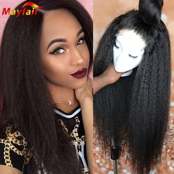 

13x4 lace front wig kinky straight lacefront frontal human hair 4x4 closure yaki wigs for black women pre plucked 28 inch, Black;brown