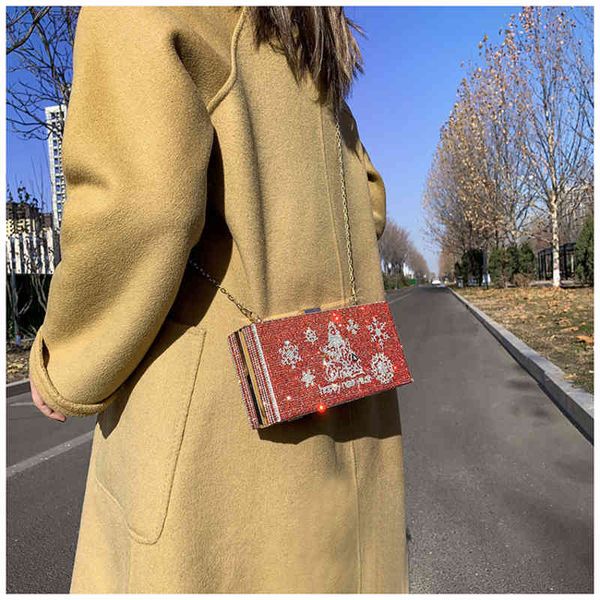 

small 2021 tide drill portable one shoulder messenger mobile phone female chain dinner red wedding bag