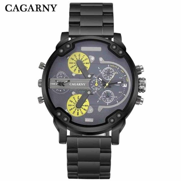

wristwatches cagarny brand men quartz watches stainless steel watchband dual time zones military clock casual relogio masculino, Slivery;brown