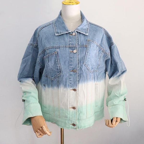 

women's jackets spring autumn denim jacket women long sleeve gradient color jeans plus size basic coats outerwear chaqueta mujer, Black;brown