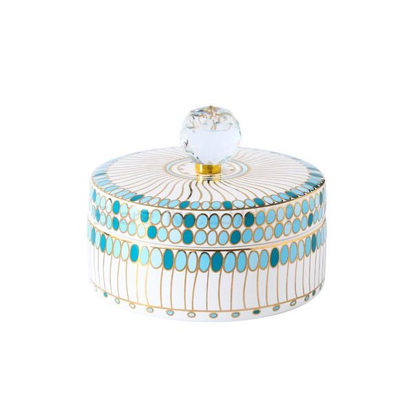 

dishes & plates european-style luxury ceramic candy melon seed snack box with lid simple home round storage dried fruit tray gift