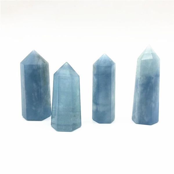 

decorative objects & figurines drop 1pc natural blue aquamarine quartz crystal point tower chakra healing gemstone stones and crystals
