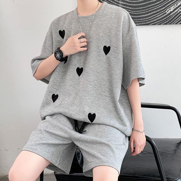 

men's tracksuits 2021 embroidery tracksuit men short sleeve t-shirt fashion loose cotton shorts casual sportswear set leisure clothes, Gray