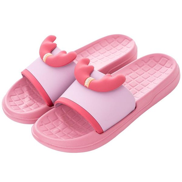 

summer cartoon fawn women slippers cute beach home slip on slide sandals men shoes bothe flip flops, Black
