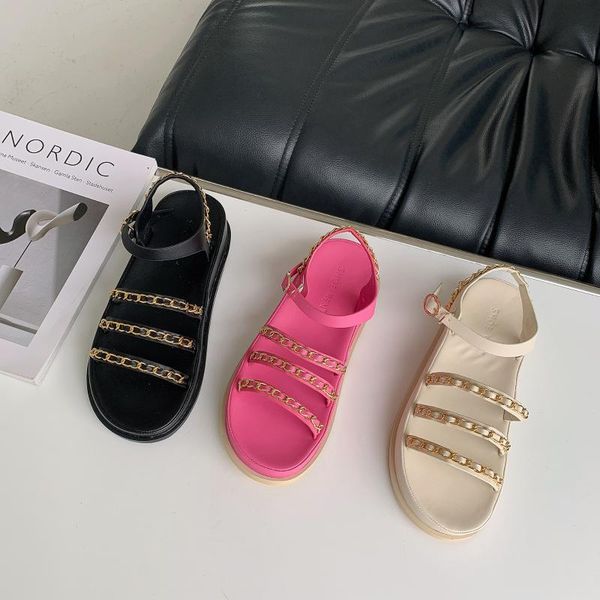 

sandals 2021 chain thick soled women's fashion heighten temperament, Black