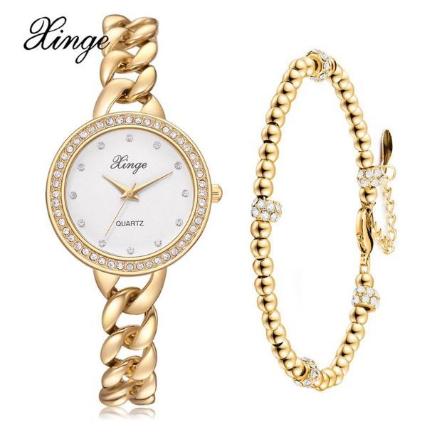 

wristwatches xinge brand gold watch women quartz watches bracelet jewelry set wristwatch waterproof fashion wrist, Slivery;brown