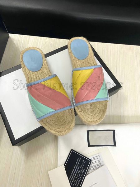 

designer espadrille stripes slipper flat sandal women leather fashion non-slip slipper two tone luxurys canvas sandals outdoor espadrilles c, Black
