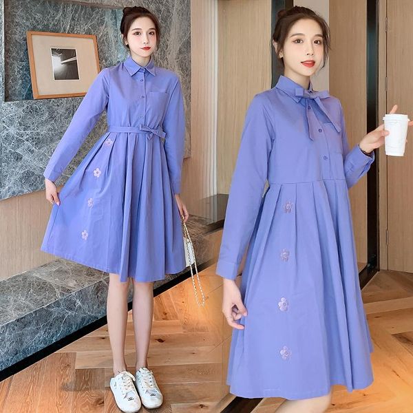 

maternity dresses 1218# clothes spring autumn cotton embroidery long sleeve loose stylish dress for pregnant women mom, White