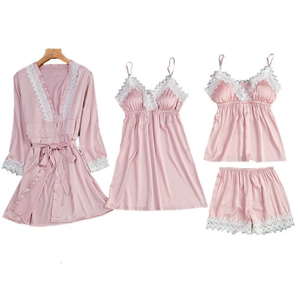 

women's sleepwear lisacmvpnel autumn pajamas women four piece set with chest pad gathering pyjamas xfyx, Black;red